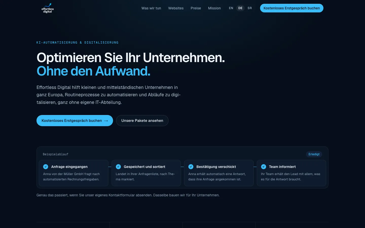 Die Startseite von Effortless Digital auf einem Laptop
